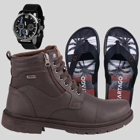 Bota Coturno Masculina Motoqueiro Resistente + Brindes