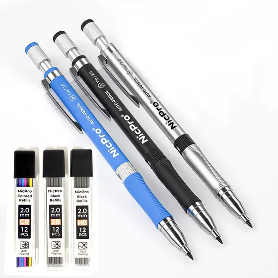 3 Lápiz Mecánico Nicpro 2mm + 3 Juegos De Minas Hb 2b Colore