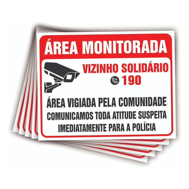 10 Placas Vizinho Solidário Área Monitorada Em Alumínio
