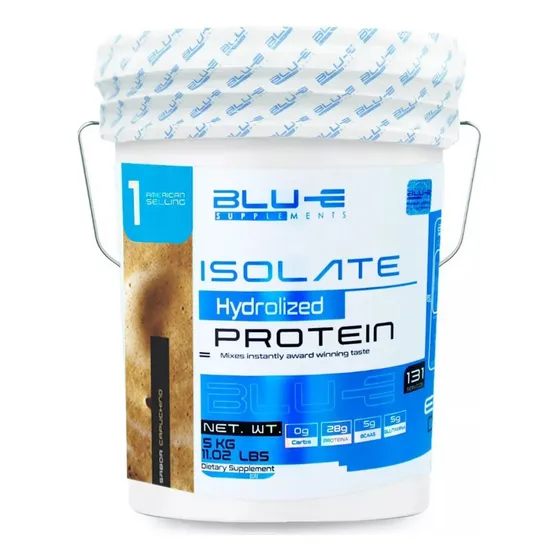 Balde Proteína Whey Hidrolizada Isolate De 5 Kg Blu-e Supplements 28g De Proteína 0% Carbohidratos 5g Bcaas Y Glutamina Por Porción 131 Servicios Sabor Capuchino Libre De Gluten