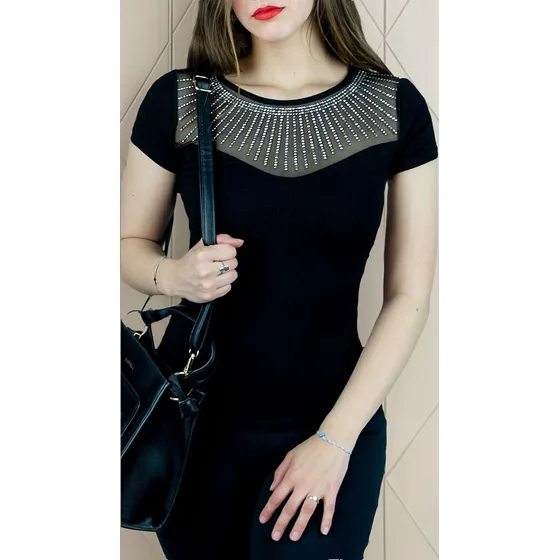Blusa Remera Camiseta Brillo Tacha Pedrería Stras Tul Moda