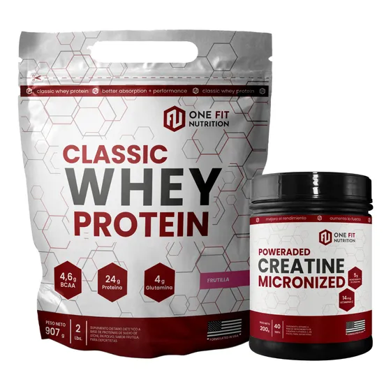 Whey Protein 2 Lbs + Creatina 200 Grs One Fit Sabor Frutilla