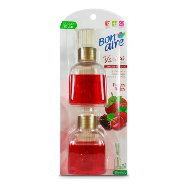 Set X2 Ambientadores Varitas Aroma Frutos Rojos 80ml