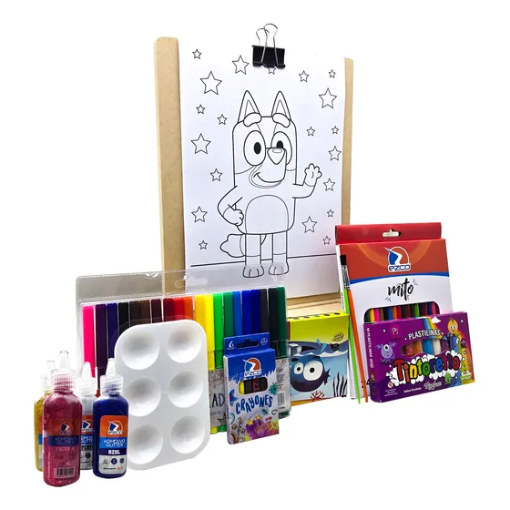 Atril Kit Arte Niños Set Infantil + Hojas P. Pintar Bluey