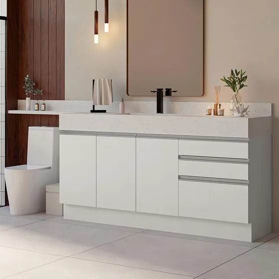 Mueble Modulo Para Baño Gabinete Lavabo Madesa 180cm Bb Color Blanco