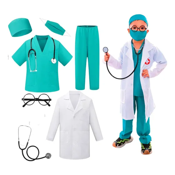 Disfraz Traje Unisex De Doctor Para Niños Verde-blanco 5-6