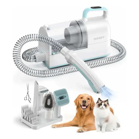 Hicozy S1 Aspiradora para perros, Secador de pelo, 12000 Pa mínimo, 50 dB de potencia, silenciosa, para perros con pelo suelto, con depósito de polvo de 2 L, 6 accesorios profesionales, color azul