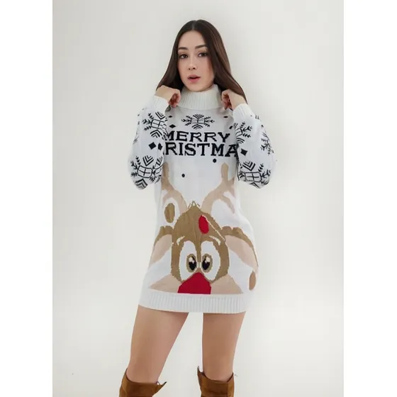Vestido Bluson Reno Navideño Outfit Tejido Navidad Dama Cute