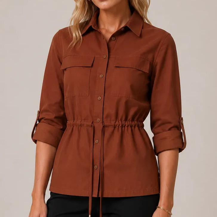 Parka Feminina Com Linho Bolsos
