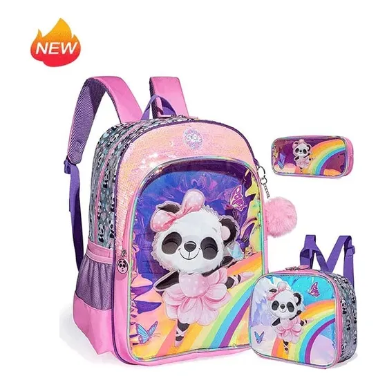 Morral Lonchera Y Cartuchera Panda Rosa
