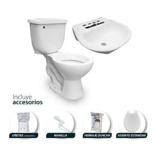 Sanitario Dos Piezas De Boton Sup + Lavamano Con Pedestal