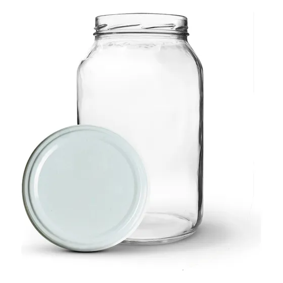 4 Potes De Vidro Conserva 3lts Com Tampas Metálicas Cor Branco