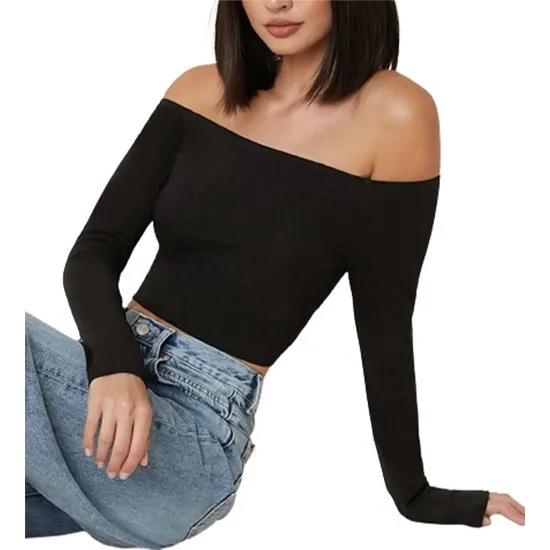 Blusa Crop Top Manga Larga Cuello Bandeja