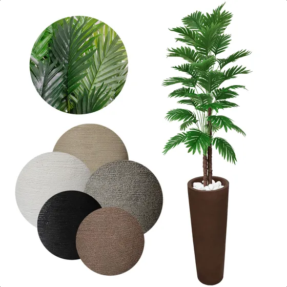 Coqueiro Artificial Palmeira 150cm Vaso Alto Grafiato Pedras