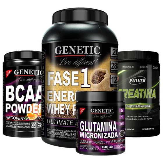 Proteina Energia Fase 1 Creatina 500g Bcaa Glutamina Genetic