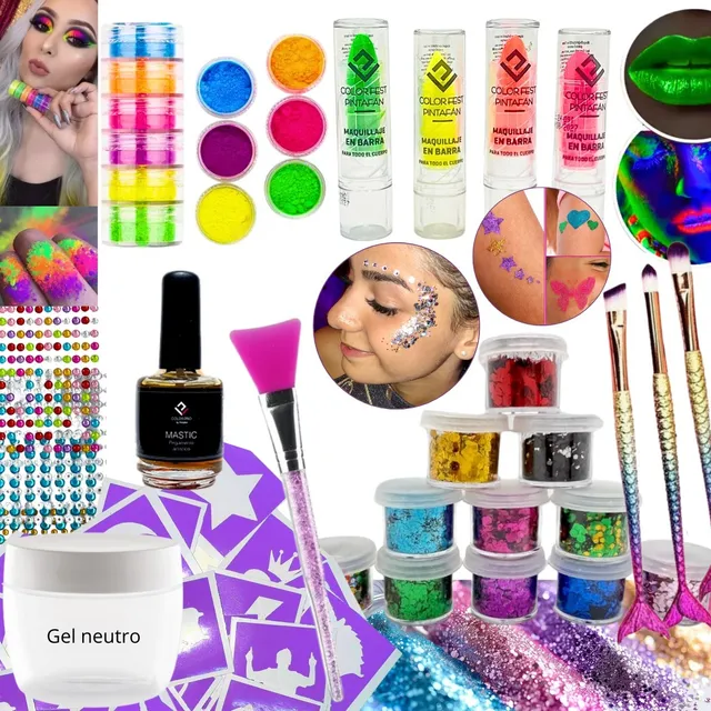 Super Combo Stand Glitter Bar Completo Makeup Brillos