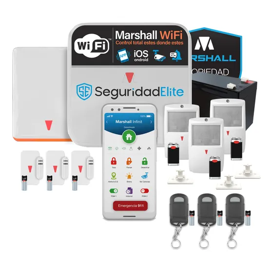 Kit Alarma Inalámbrica Marshall 3 Ip Wifi Aplicación Celular Marshall Smart Domiciliaria Hogar Casa Comercio Kit9