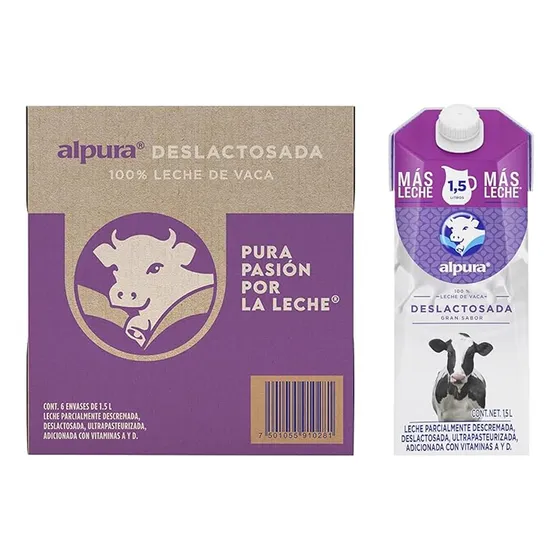 Pack X6 Cajas De Leche Deslactosada Alpura De 1.5 Litros C/u