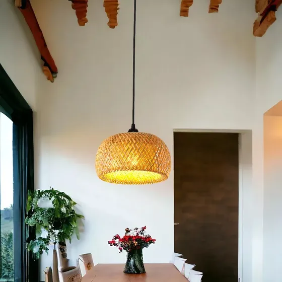 Pendente Rústico Luminária Madeira Sobrepor Teto Mesa Sala Cozinha Retrô Praia 127/220V Malibu Mini Casa Attract 4x4sc