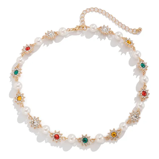 Gargantilla Con Flores De Perlas De Imitación De Diamantes D