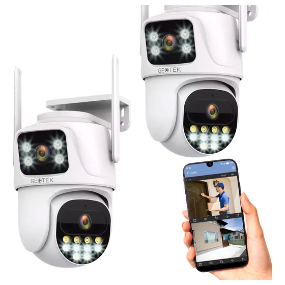 Kit 2 Camaras Seguridad Geotek Ip Wifi Domo Doble Lente 6MP Exterior Nocturna Color Blanco