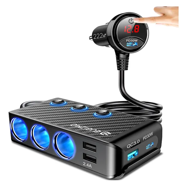Adaptador Encendedor 12v 222w Con 3 Enchufes Y Usb Led