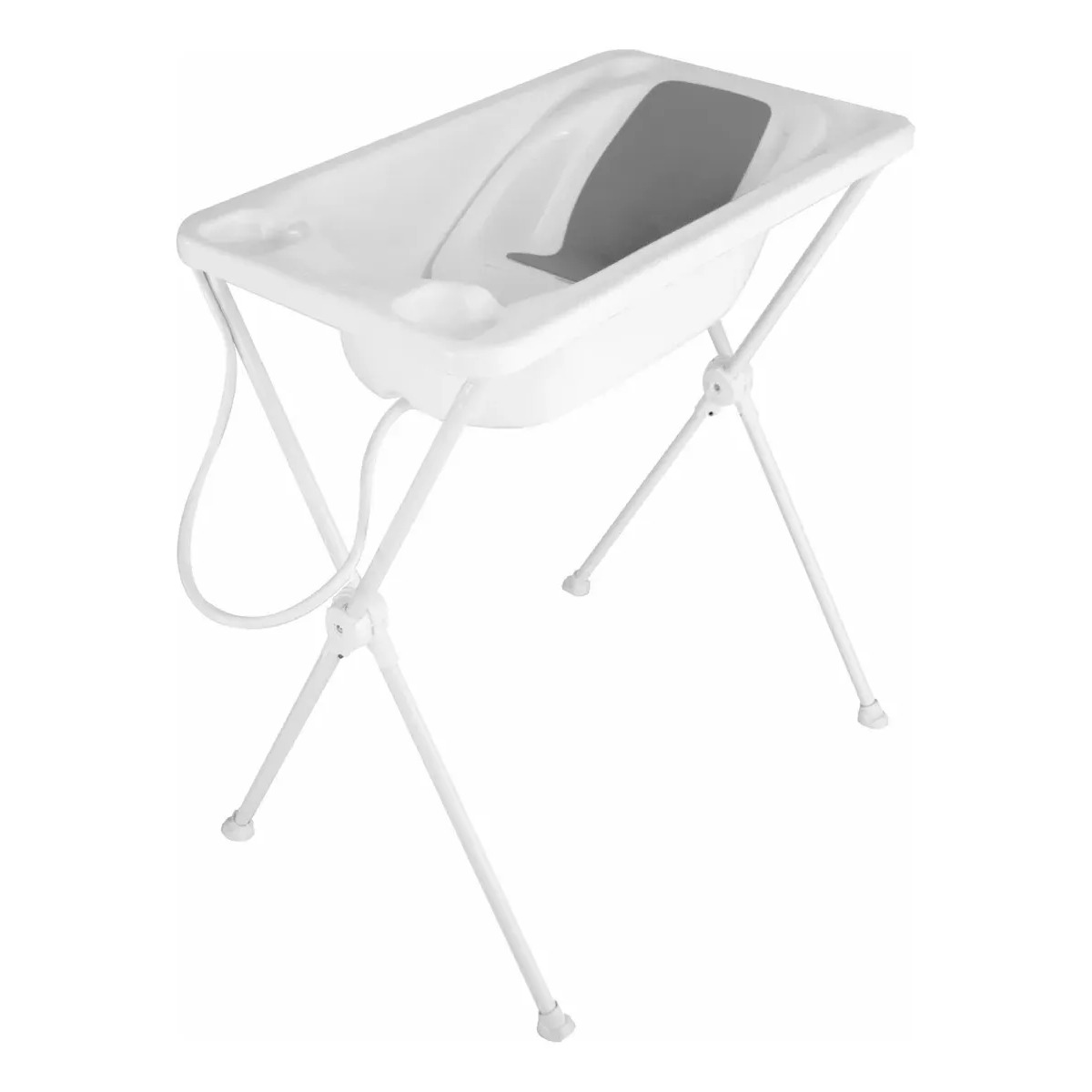 Banheira com suporte dobrável Galzerano Acqua Trio na cor branca com assento interno cinza, vista em ângulo superior