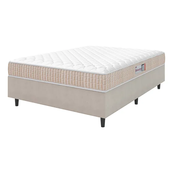 Cama Box Colchão Casal Espuma D33 New Millenium 138x188x57cm Branco e Bege Hellen