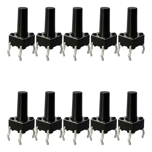 Micro Chave Botão ZX 8,5x8,5mm 6 Terminais Com Trava Cinza