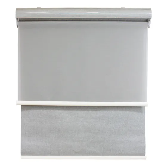 Cortina Roller Blackout 2 Paño 160x200 Doble Con Visillo Gris Jaspeado Con Cenefa Guiza