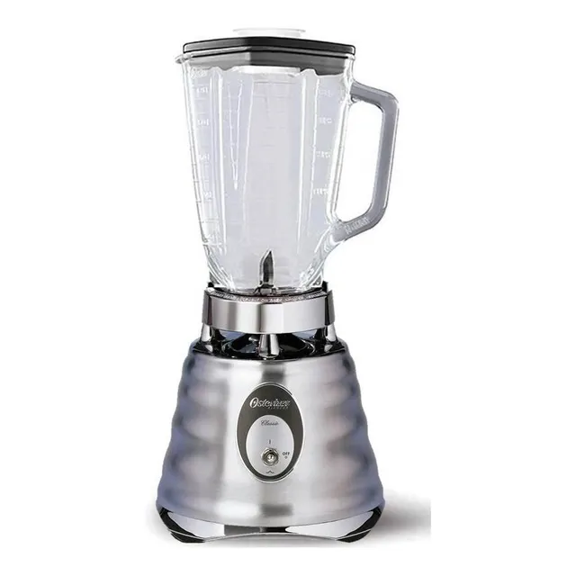 Oster Licuadora Clásica con 2 Velocidades y Vaso de Vidrio Refractario Boroclass Cromada BLST4127