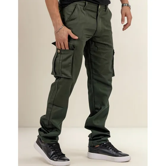 Pantalon Cargo De Trabajo Hombre Gabardina Reforzada Recto
