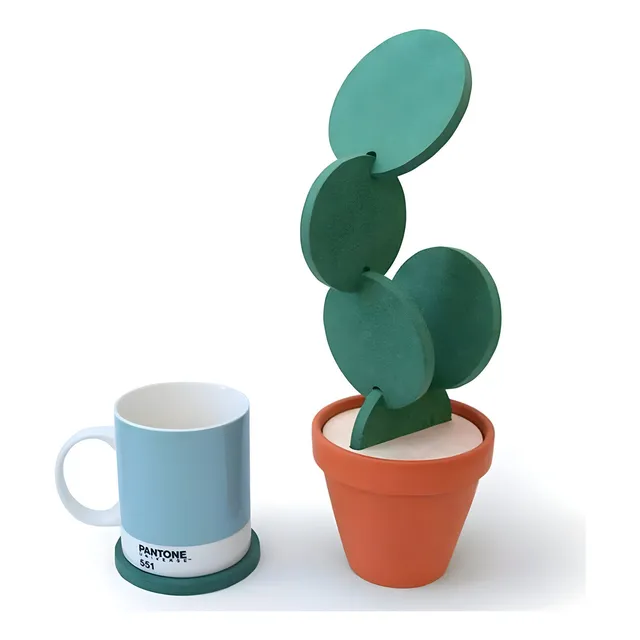 Set De Posavasos Modelo Cactus Con Soporte Para Maseta