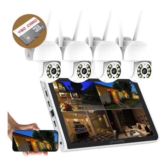Nvr Kit 4 Câmeras Com 8 Canais Sem Fio Wifi 300m Lançamento