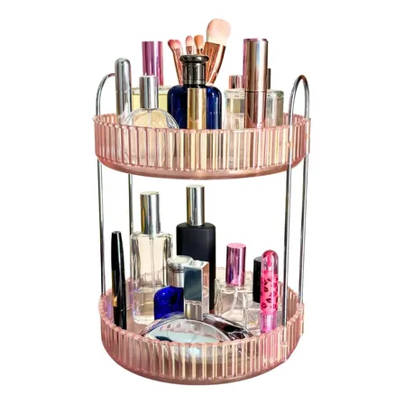 Organizador De Maquiagem Perfume Creme Multiuso 2 Andar Cor Rosa-claro