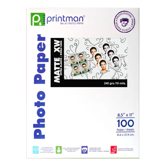 Papel Printman 21.6×27.9cm Mate Extra Blanco 100hojas 240grs