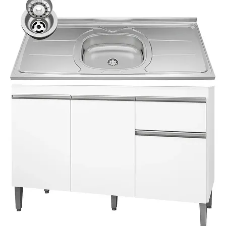 Gabinete Balcão Cozinha Com Pia Tramontina Na Cor Branco