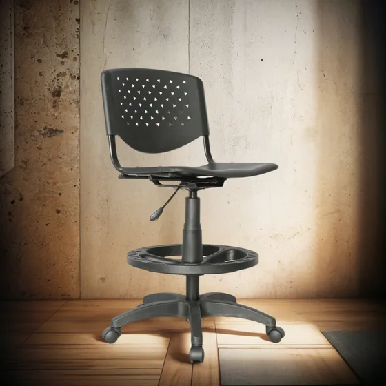 Silla Risma De Oficina Tipo Cajero En Plástico Negro Altura 