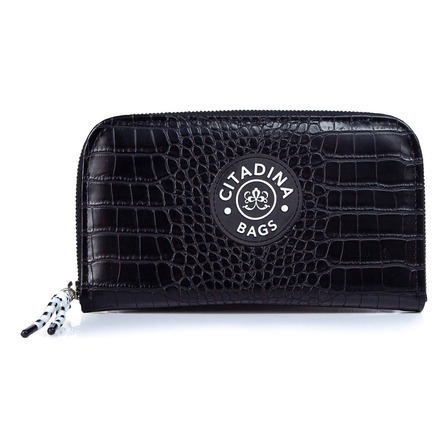 Billetera Tarjetero Grande Bolsillos Cierre Metalizado Yafa Color Negro Diseño De La Tela Pu Croco Billetera Tarjetero Grande Bolsillos Cierre Metalizado Yafa Color Negro Diseño De La Tela Pu Croco