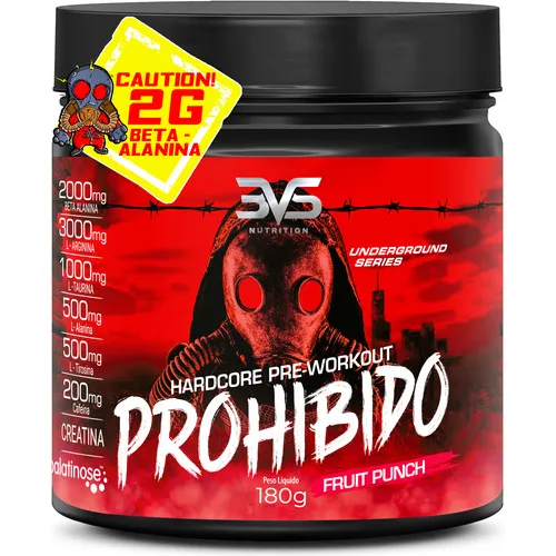 Pré Treino Prohibido 180g - Sabor: Fruit Punch - Fórmula Exclusiva Com Creatina, Beta Alanina, Taurina, Cafeína, Arginina, L-tirosina, Palatinose E L-alanina