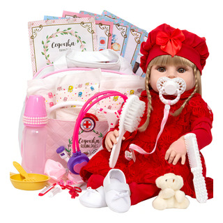 Boneca Cegonha Reborn Dolls Conjunto Encaje Rojo Silicone Linda Vestido Vermelho Com Acessórios Boneca Cegonha Reborn Dolls Conjunto Encaje Rojo Silicone Linda Vestido Vermelho Com Acessórios