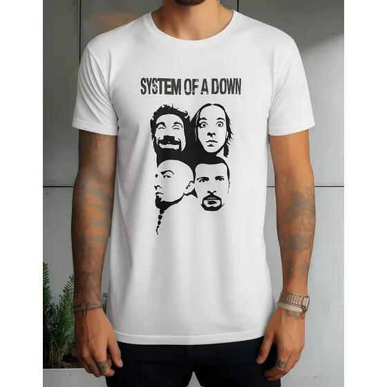 Camiseta Basic Banda System Of A Down Punk Rock Algodão Off