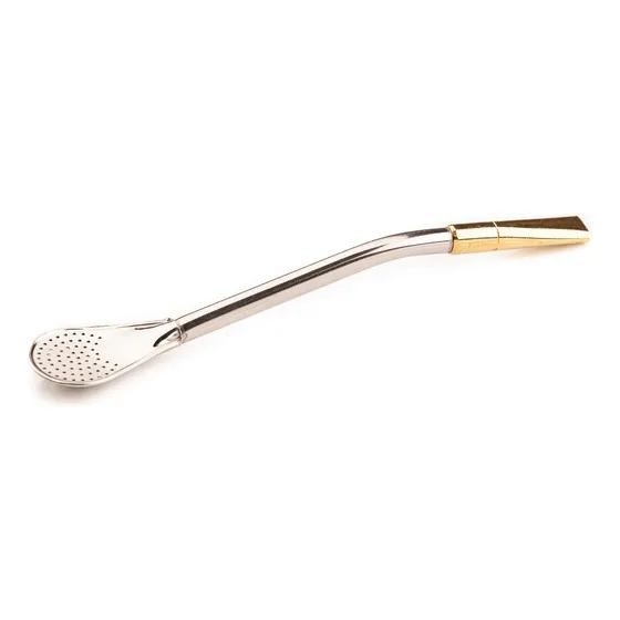 Bombilla Semi Recta De Acero Inoxidable Pico De Bronce