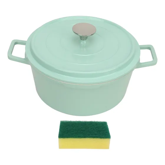 Pote De Caçarola Verde Com Tampa De Estoque Esmaltada Em Alu