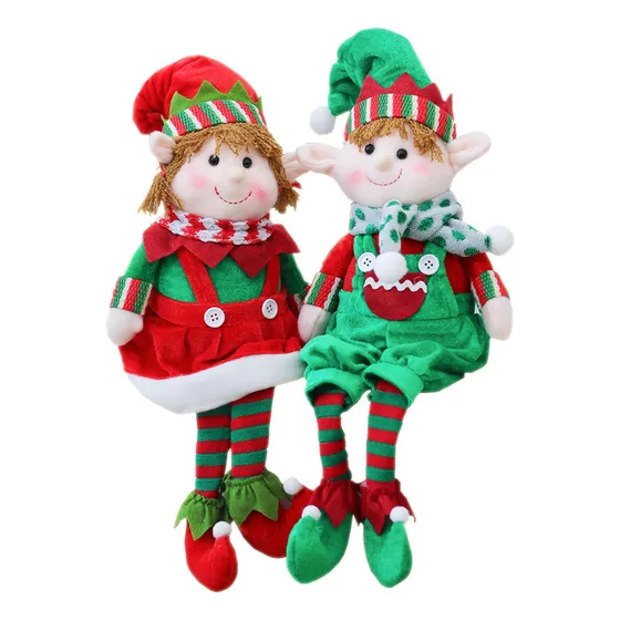 D Juego 2 Muñecos Elfos Con Decoraciones Navideñas