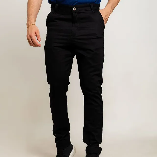 Calça masculina de sarja premium com bolso embutido