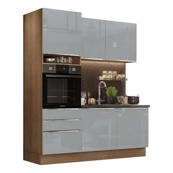 Cocina Integral Completa Modular Madesa Lux 180cm Color Marrón/Gris 01