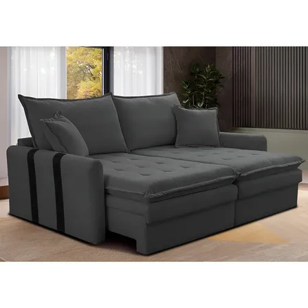 Sofá Sem Caixa Retrátil 1,80m Soft Bonnie Boucle Cama Inbox Cor Cinza-escuro