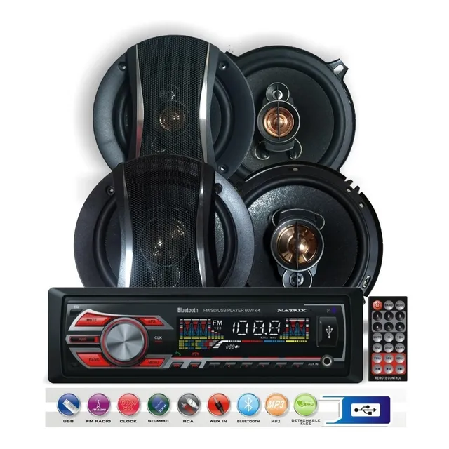 Combo Stereo Matrix Usb Bluetooth + Parlantes 6'' + 5 1/4''