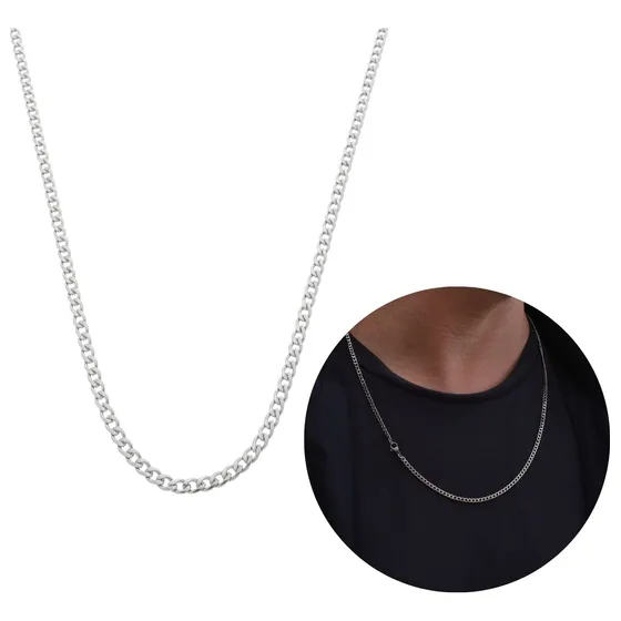 Promoção Cordão Corrente Aço Inox 60cm Prata Masculino 3mm